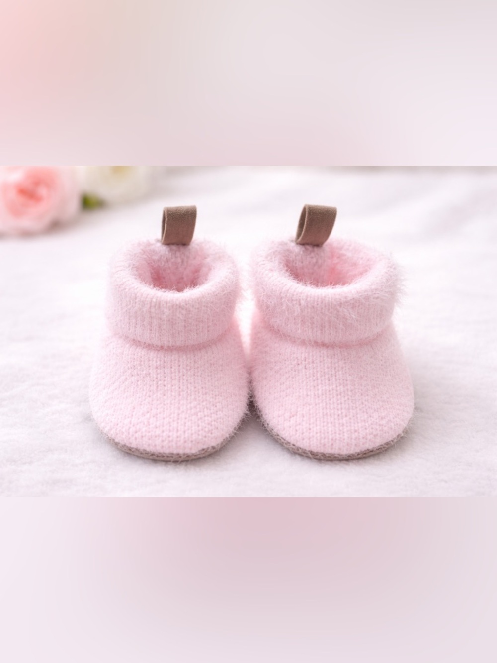 Newborn Pink Fuzzy Booties | 0–3 Months | Soft Knit Cozy Baby Shoes